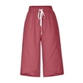thumbnail image 4 of Jsaierl Women's Cotton Linen Elastic Drawstring Waist Capris, Solid, 4 of 6