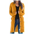 thumbnail image 1 of Gubotare Long Sleeve Cable Knit Long Cardigan for Women 2025 Fall Winter Chunky Open Front Button Sweaters with Pockets (Yellow,L), 1 of 5