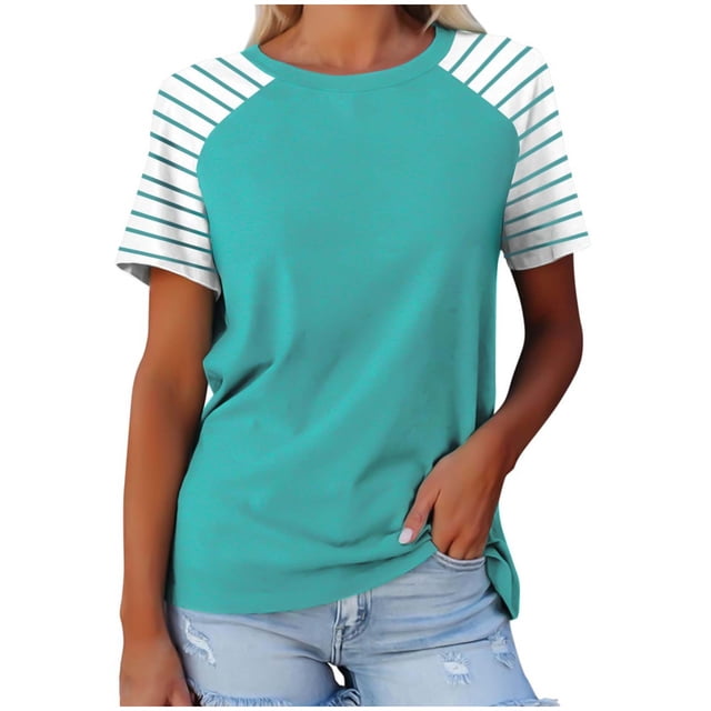 FAIWAD Hauts Grande Taille pour Femmes Blouse d'Été à Imprimé Rayé Manches Courtes Col Rond T-Shirts Tuniques Décontractées Tee