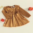 thumbnail image 3 of Toddler Velvet Dress with Ruffle Long Sleeve and  Neck for Baby Girl, 3 of 9