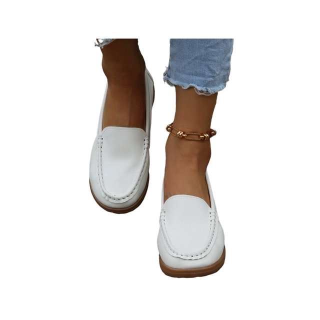Innerwin Chaussures Plates pour Femmes, Chaussures Plates Basses, Mocassins Décontractés, Bout Rond, Marche, Blanc 6