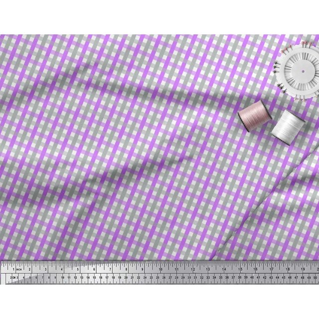 Soimoi Purple Rayon Fabric Window Pane Check Print Fabric by the Yard 42 Inch Wide