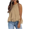 thumbnail image 1 of Weiqiqre Women's Clothing Adjustable Tie Neckline Ruffle Hem Sleeveless Flowy Halter Tops, 1 of 7