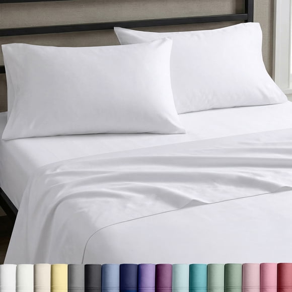 California Design Den Queen Sheet Set - 100% Cotton Sateen, Soft & Breathable - White
