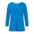 thumbnail image 4 of FAIWAD Womens Long Sleeve Tunic Tops Slim Round Neck Buttons Basic Pleated Patchwork Pullover Top, 4 of 4