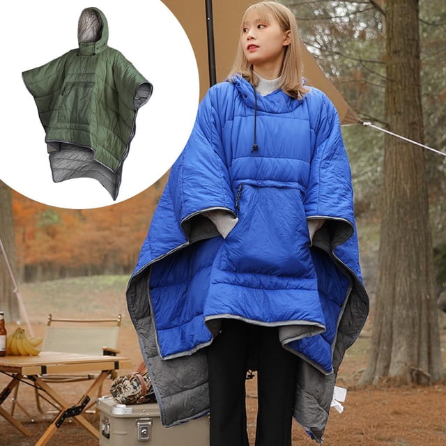 Poncho Manteau d'Hiver Extérieur Camping Couette Couverture Sac de Couchage Résistant à l'Eau Vert