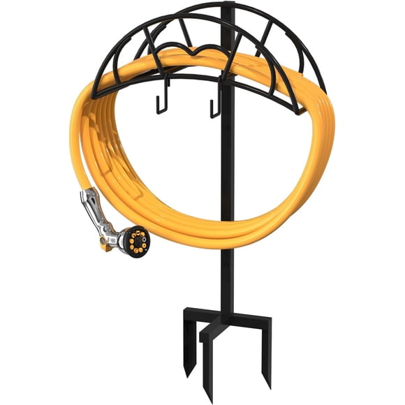 VyGrow Garden Hose Holder Freestanding, Heavy Duty Metal Water Hose Holders for Outside, Detachable Garden Hose Storage Stand Rack, Black