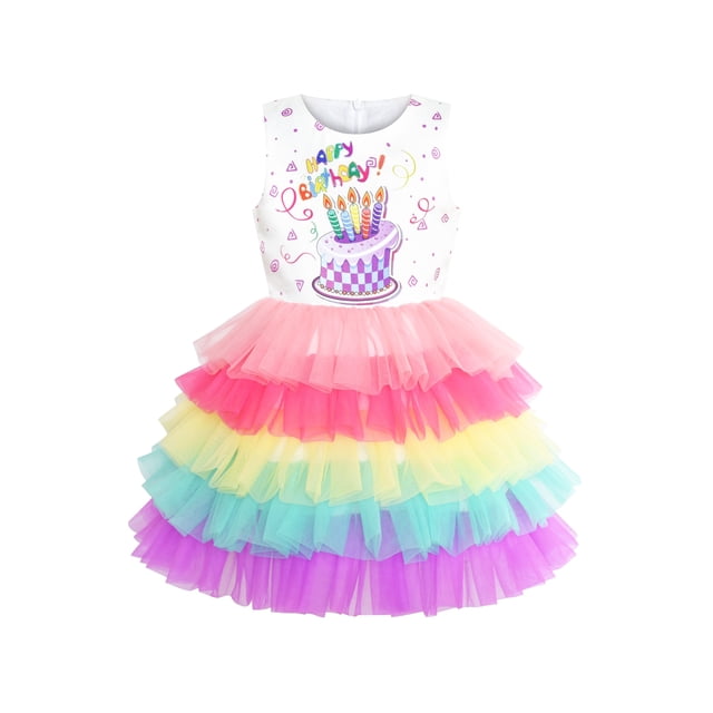 Girls Dress Birthday Princess Rainbow Cake Balloon 10 Years