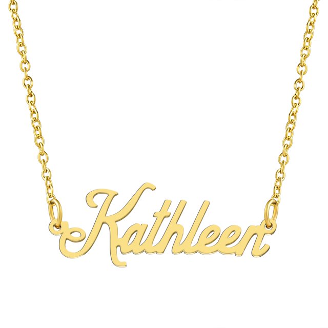 KISPER 18K Gold Plated Stainless Steel Personalized Name Pendant Necklace, Kathleen