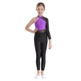 thumbnail image 1 of Oyolan Combinaison de Danse Patchwork en Maille à une Épaule pour Filles Enfants Violet 8, 1 of 7