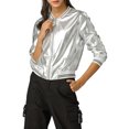 thumbnail image 1 of INSPIRE CHIC Blouson Bomber Court à Fermeture Éclair Métallique à Col Montant pour Femme, 1 of 6