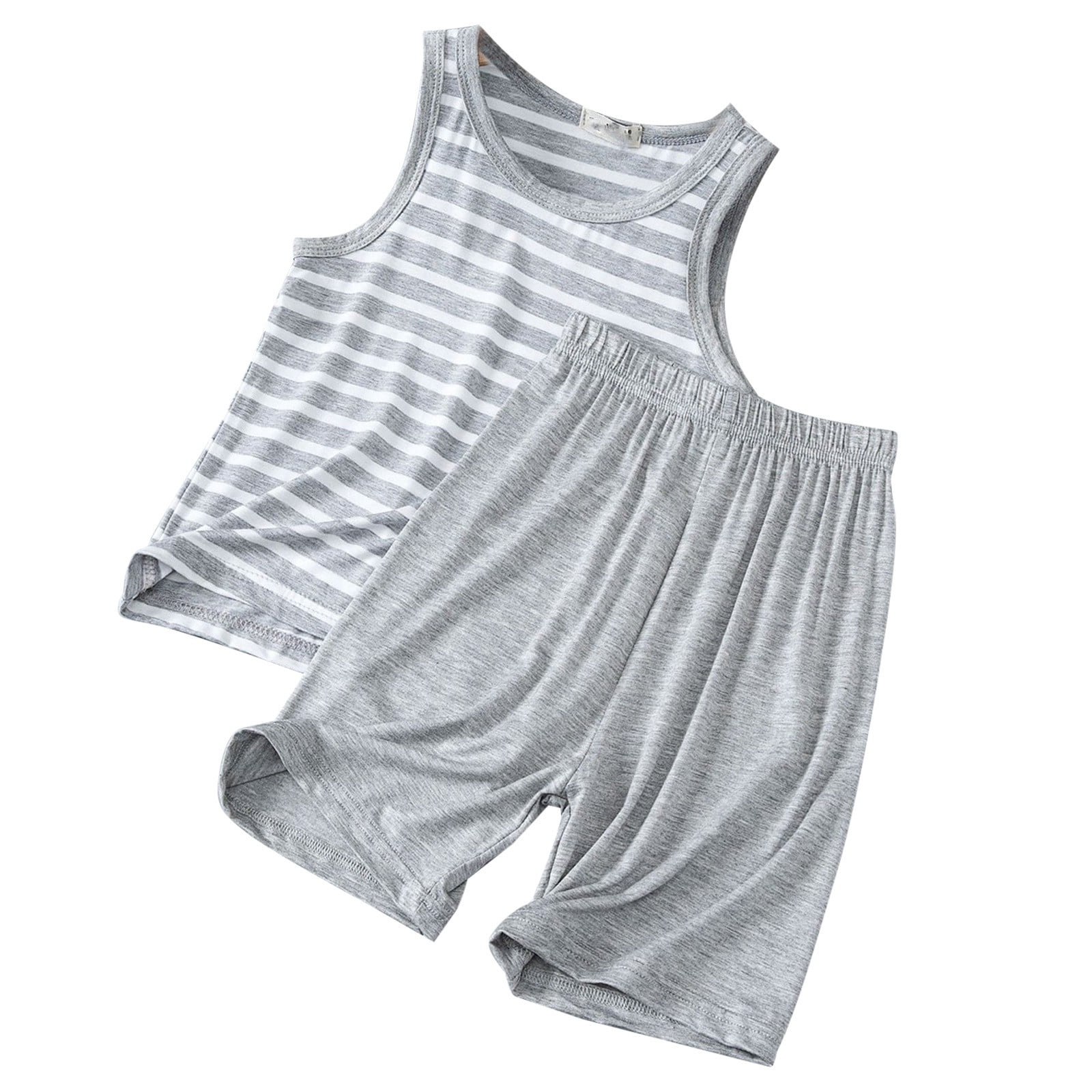 XDZJLR Ensemble de Pyjama d'Été Décontracté Sans Manches à Rayures pour Garçons, Gris 6-7 Ans