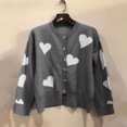 thumbnail image 3 of pxiakgy cardigan pour Femmes cardigan en Tricot Brodé en Forme de Cœur pour Femmes Chandail Ajusté à Col Rond à Manches Longues Longs cardigans pour Femmes Gris + TTG, 3 of 6