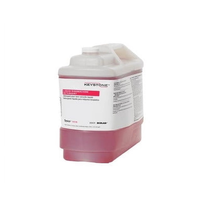 Keystone Détergent Liquide à Vaisselle Robuste dans un Contenant en Plastique de 9,46 L (2,5 Gallons). le Contenant Présente une Poignée Robuste et un Bouchon Sécuritaire, avec une Étiquette Détaillant Sa Formule Avancée pour les machines à Vaisselle Commerciales. le Liquide Est une solution Concentrée Conçue pour un Nettoyage Intensif, s'Agrippe Efficacement à la Graisse, aux Résidus Alimentaires et aux Taches. Idéal pour les Opérations de Lavage de Vaisselle Écoénergétiques.