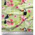 thumbnail image 1 of Soimoi Green Modal Satin Fabric Floral & Toucan Bird Print Fabric by The Yard 42 Inch Wide, 1 of 3