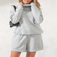 thumbnail image 3 of Women‘s 2 Piece Tracksuits featuring Loose Turtleneck Sweatshirt and Shorts, 3 of 9