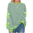 thumbnail image 1 of Swstbby Liquidation d'Économies d'Automne! Hauts d'Automne pour Femmes Grande Taille, Blouse Mode pour Femme à Col Rond à Rayures Imprimées Ample à Manches Longues Blouses Chandails Vert m, 1 of 5