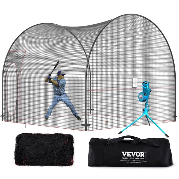 VEVOR Baseball Batting Cage, Softball and Baseball Batting Cage Net and Frame, Practice Portable Cage Net with Carry Bag, Heavy Duty Enclosed Pitching Cage