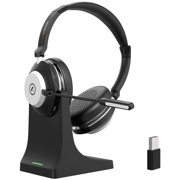 Wantek Casque Sans Fil avec Microphone Amélioré à Réduction de Bruit IA, Casque Bluetooth Circum-Aural avec Fonction Muet pour Ordinateurs Portables, Bureaux, Téléphones Cellulaires