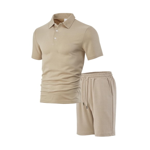 Men Solid Color Casual Fashion Short Sleeve Lapel Shorts Two-piece