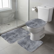 Winter Thickening Bath Mats 3 Set, Soft Water Absorption Non Slip Bathroom Rugs, Washable Dark Color Toilet Mats for Floor Shower Tub
