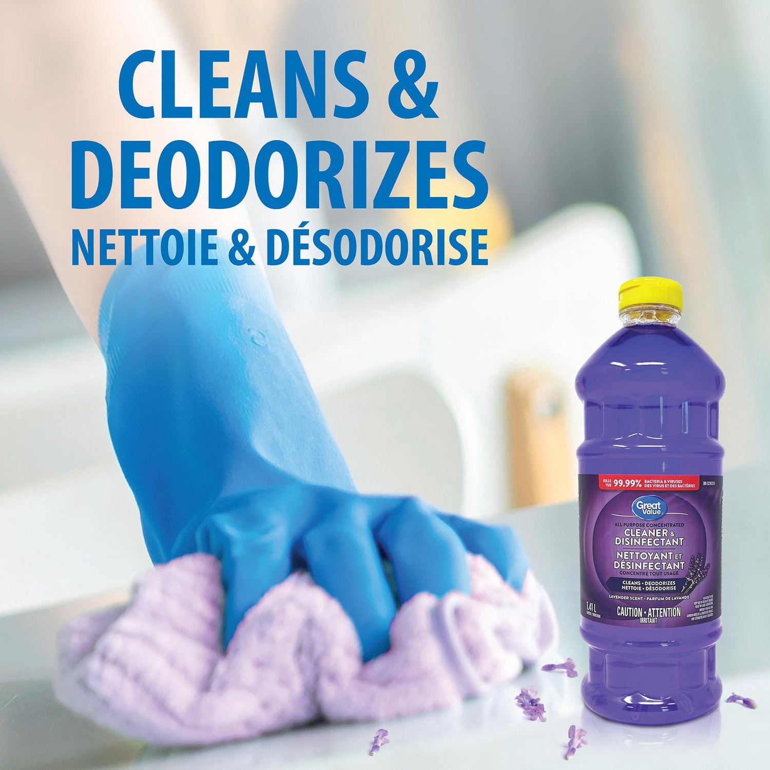 Great Value Nettoyant et Désinfectant Concentré Tout Usage, Parfum de Lavande, 1.4L