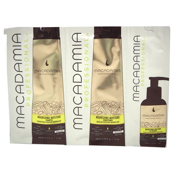 Macadamia (MAD7E) Shampooing Nourrissant et Hydratant, Revitalisant et Huile, Trio en Feuille, 1 Unité
