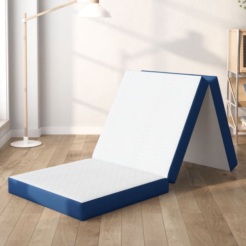 4 Inch Gel Memory Foam Mattress Single Size, Portable Tri-Folding Mattress with Washable Cover, for Guest Bed, Camping, Travel, Dormitory, White