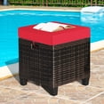 thumbnail image 2 of Costway Lot de 2 Poufs en Rotin pour Patio avec Coussin, Repose-Pieds, Table Basse, Rouge, 2 of 10