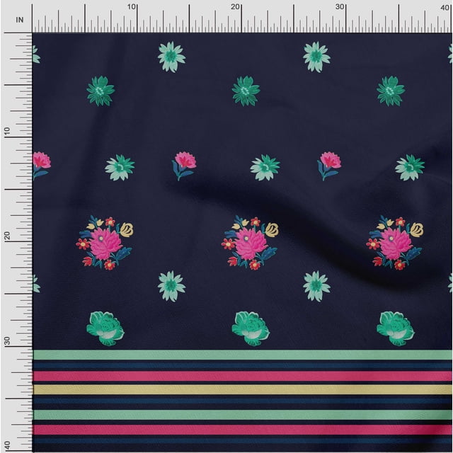 oneOone Silk Tabby Fabric Stripe & Floral Panel Print Sewing Fabric BTY 42 Inch Wide