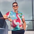 thumbnail image 4 of KLL Tropical Flamingo Pool Float Print Men's Short Sleeve Golf Polo,Three-Button Polo Shirts Summer Fashion Golf Shirt-Small, 4 of 6