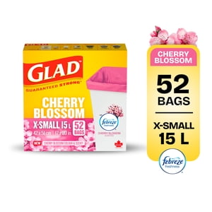 Glad Cherry Blossom colour and scent Garbage Bags - X-Small 15 Litres - Febreze Freshness, 52 Trash Bags