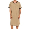 thumbnail image 1 of Chemise de Nuit Texturée en Coton pour Hommes, Robe de Nuit à Manches Courtes, Longue Robe, Blouse à Col en V, Haut de Pyjama, Coupe Ample et Décontractée, Confort, Chemise de Nuit Décontractée avec Poches, 1 of 5