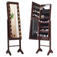 thumbnail image 3 of Gymax Jewelry Organizer Vanity Box with Full Length Mirror and 18 LED Lights, Brown, 3 of 6