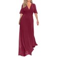 thumbnail image 2 of Gspmoly Robes d'Été pour Femmes, Robe Longue en Mousseline à Manches Mi-Longues Fendue à Col en V, Style Élégant, Robes de Cocktail pour Femmes en Liquidation, 2 of 7