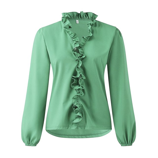 Innerwin Chemises à Manches Longues Blouse Femme Bureau Hauts Amples à Volants Vert 3TG