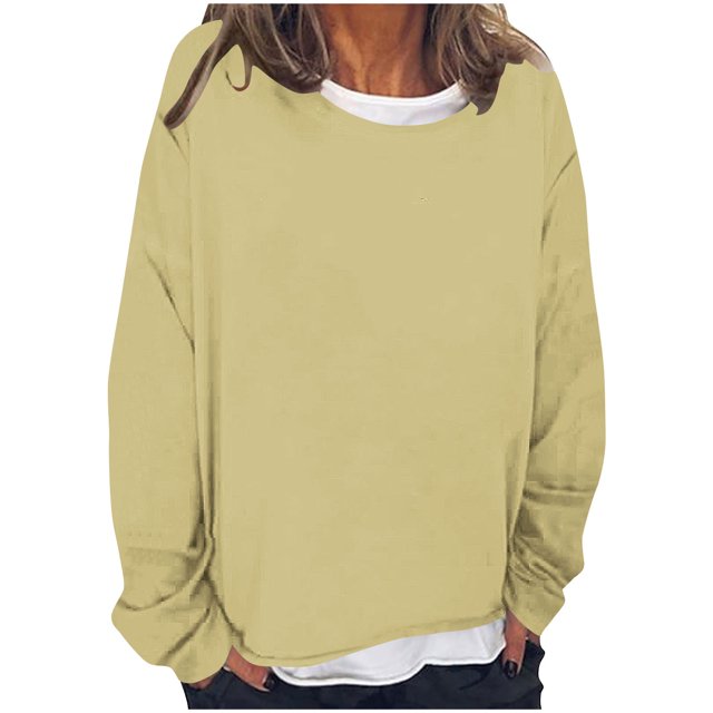 Timegard Hauts pour Femmes à Épaules Tombantes, Col Ras du Cou, Chandail Ample, Hauts d'Automne Décontractés à Manches Longues, Blouse Confortable