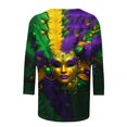 thumbnail image 5 of Penkiiy 2024 Chemise Manches 3/4 Mardi Gras Blouse Fantaisie Femme Imprimé Masque de Carnaval Tunique Thème Fête Col Rond Tee m Multicolore, 5 of 5