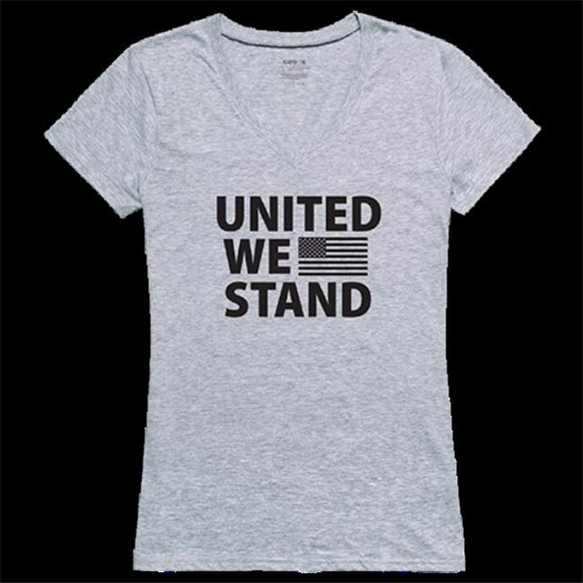 Rapid Dominance GS2-788-HGY-03 T-Shirt à Manches Courtes à Col en V pour Femmes United We Graphic, Gris Chiné - Grand