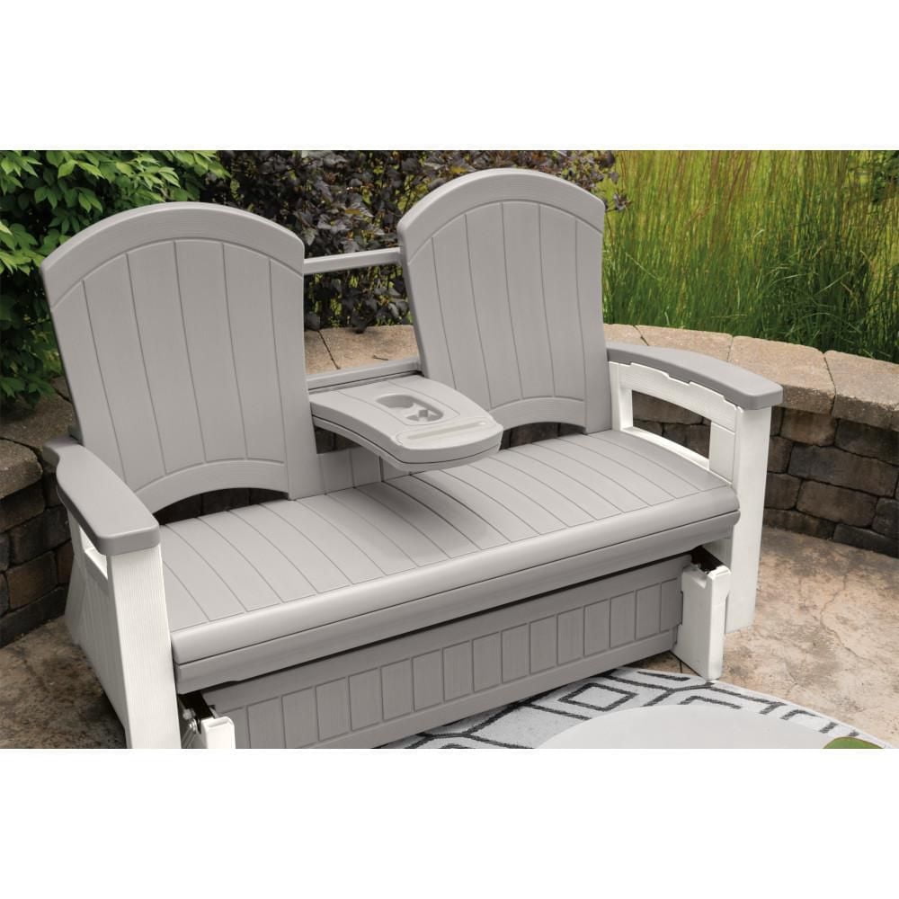 Chaise berçante Adirondack Suncast avec console, en résine et acier durables, siège d’extérieur – gris colombe