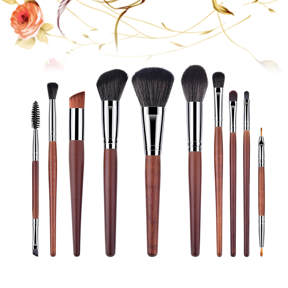 FUEENIRVA Make Up Brushes For Women 10Pcs Makeup Brush Kit Wood Handle 18x7x0.6in