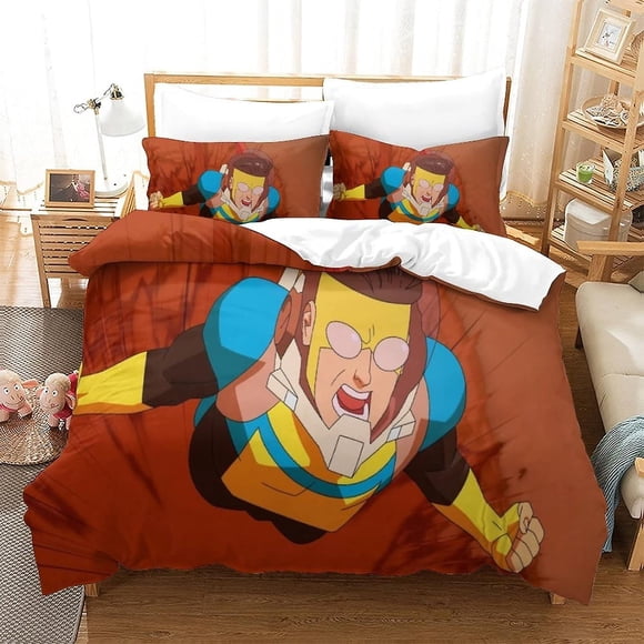 Invincible Superhero D Print Duvet Cover Set with Pillowcase for Teen, Grayson Brand Quilt Cover Bed Linen King 135*200 Cm