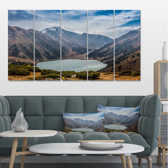 Mountain Lake under Blue Sky - Landscape Canvas Art Print
