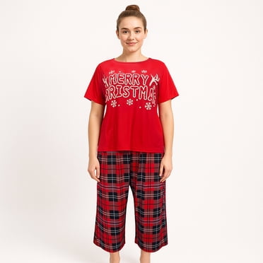 Hitime Ensemble de Pyjama de Noël pour Femme, Haut à Manches Courtes Boutonné avec Pantalon Court, Tenue de Nuit et de Détente Respirante Ultra Douce, Taille TG