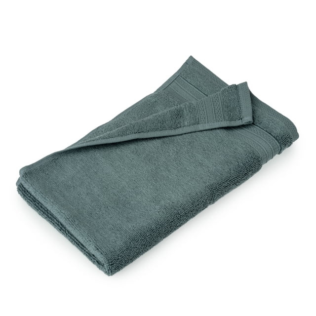 hometrends Solid 100% Cotton Hand Towel, 1 Piece, 550 GSM, highly absorbent and soft bathroom hand towel in teal, folded with a textured border and plush cotton terry fabric, ideal for everyday bathroom use and creating a spa-like feel, also suitable for gym or travel use.