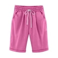 thumbnail image 1 of Pisexur Womens Shorts Solid Color Linen Shorts Adjustable Drawstring Elastic Waist Short Pants Summer Casual Knee Length Shorts Fashion Loose Oversized Bermuda Shorts with Pockets,S-5XL, 1 of 6