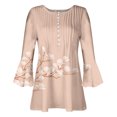 thumbnail image 4 of Pompotops Women's Casual Trumpet 3/4 Sleeve Printed Buttoned Basic Ruched Tops Pleated T-shirts Blouses On Sale, 4 of 5