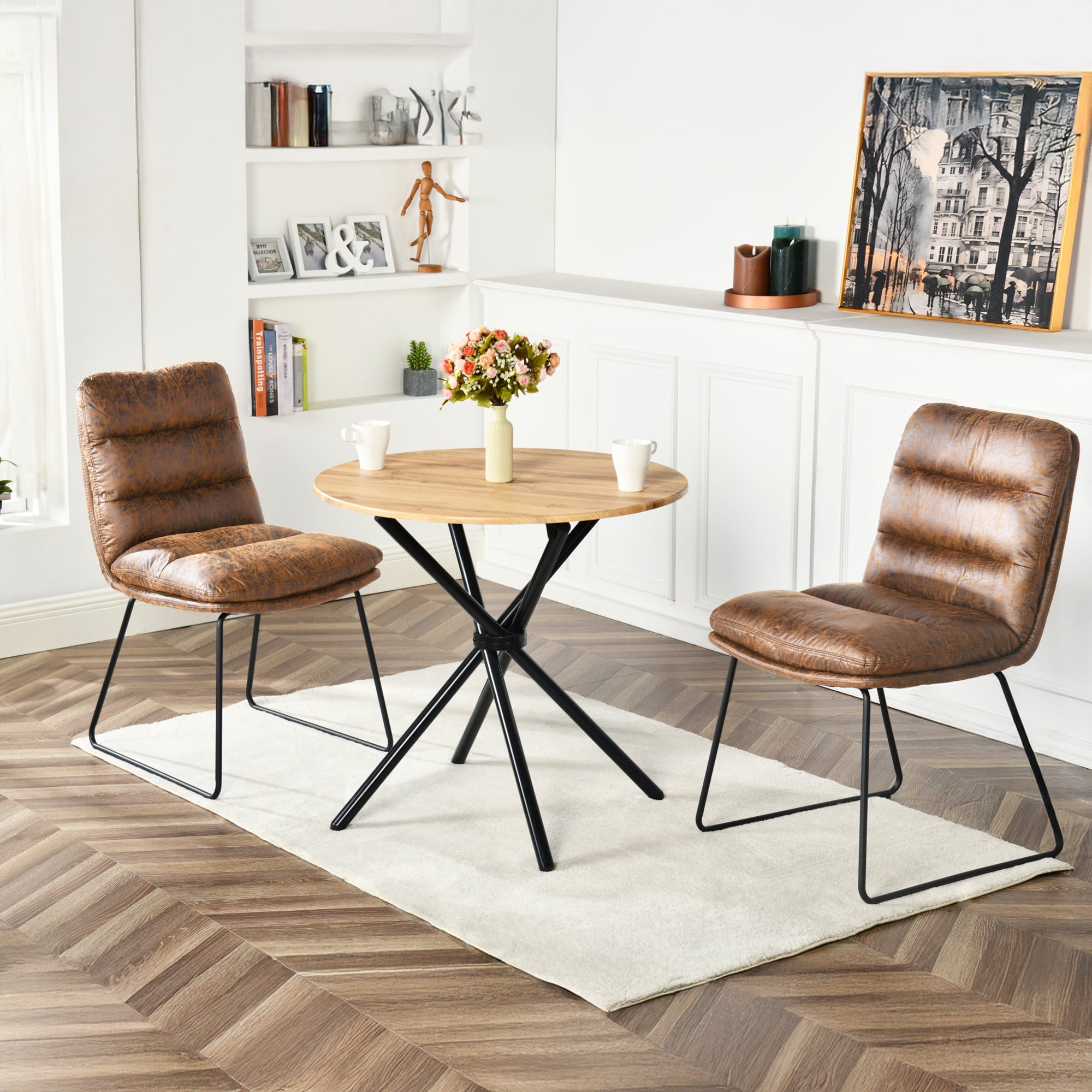 Table d'appoint ronde Homy Casa pour le salon, plateau de 80 cm avec pattes en métal, brun foncé, pièce d'appoint moderne
