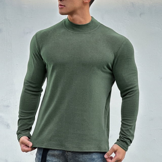 Timegard Tops for Men Fall Half High Neck Fitting Comfy Underwear Long Sleeve Solid Color Workout Shirts Tops