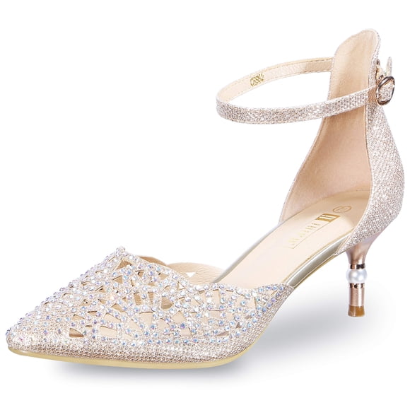IDIFU Women's IN2 Candice Wedding Rhinestones Sequins Low Kitten Heels Pumps Dress Evening Shoes for Women Bridal Bride Gold 6.5 B(M) US